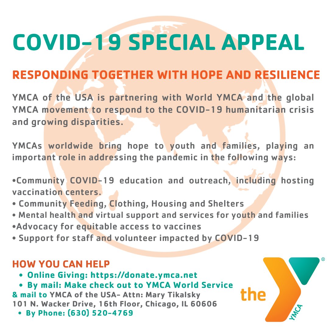 GlobalYMCA's tweet photo. We are partnering w/ @WorldYMCA & the global YMCA movement to respond to COVID-19 humanitarian crisis. YMCAs around the world are providing critical resources and support to communities.
Please consider contributing to #YWorldService today!
Giving Link: https://t.co/Pjy4E8AgEI https://t.co/3OjpTU4ntx