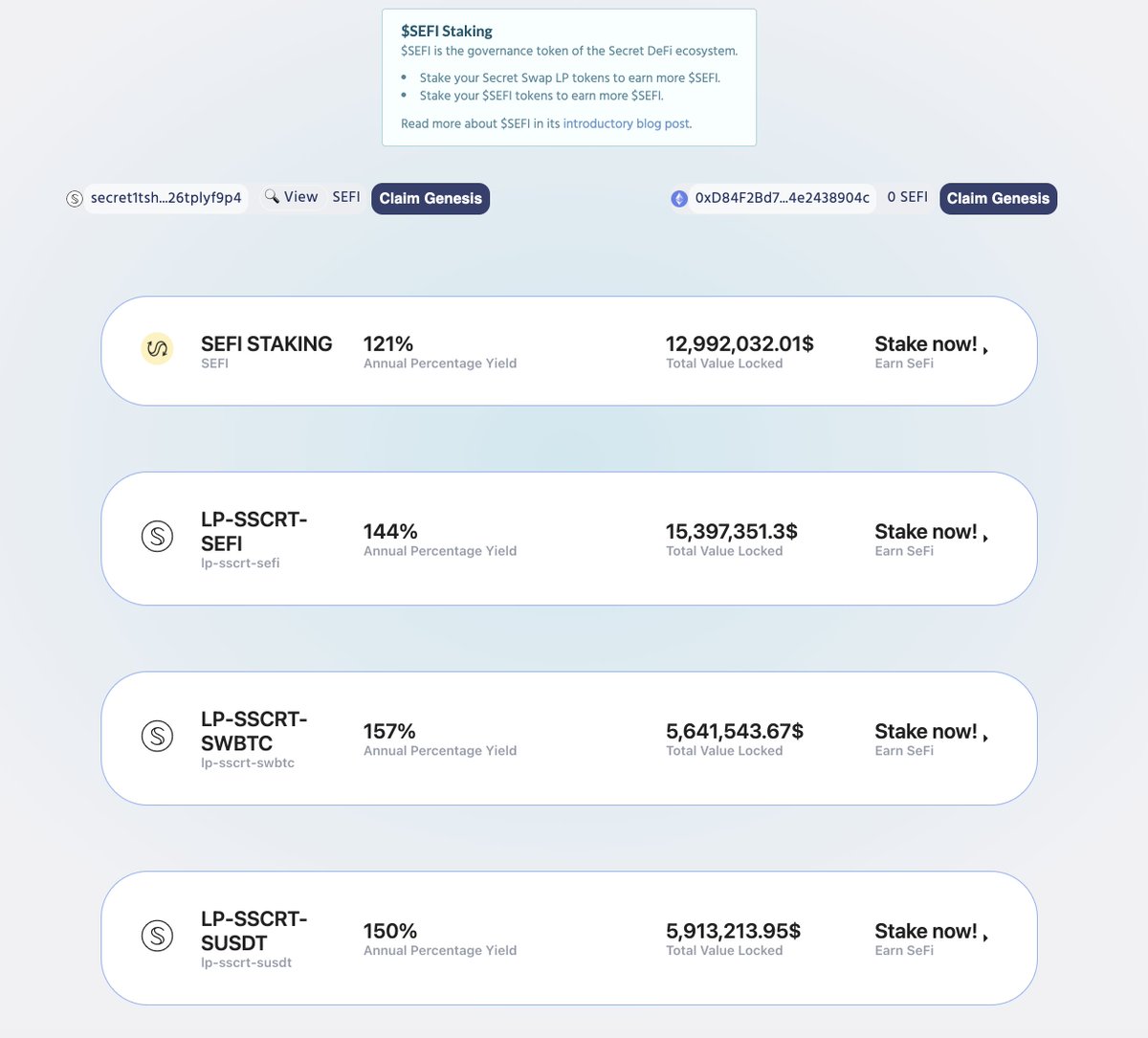 SecretNetwork's tweet photo. This isn't promises or speculation. There's over $140M in ETH assets at work in Secret DeFi. You can earn 50-200% as an LP on @secret_swap right now.

Learn more about $SEFI, native token of Secret DeFi: https://t.co/WqsjAvQlk4

Start earning as an LP: https://t.co/VoOIlMkK7T https://t.co/MUDGH4AMok