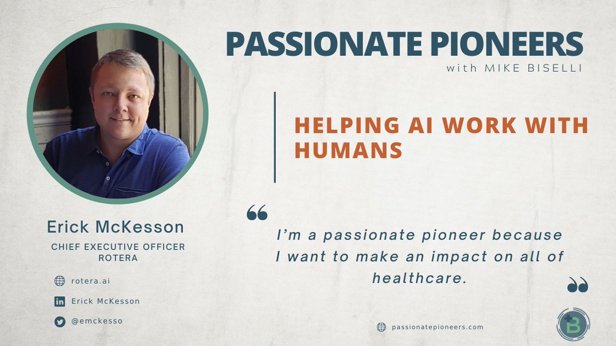 emckesso's tweet photo. I'm fortunate to have joined @mikebiselli on his amazing podcast, Passionate Pioneers! Tune in to hear my journey in Health IT, and why I'm fired up for Rotera and using @oliveai__ technology.
https://t.co/AZW1McFqaJ
#healthcare #entrepreneur #rotera #healthcareAI #cybernetics https://t.co/7LAPFACN2w