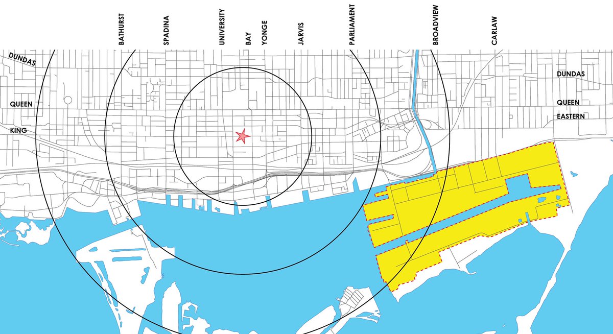 13. Let’s also indicate the Port Lands. 880 acres on the waterfront, much of it publicly-owned. (Sidewalk had been angling to expand their scope from the 12-acre Quayside to include 190 acres of the Port Lands – an area it referred to as the IDEA district)