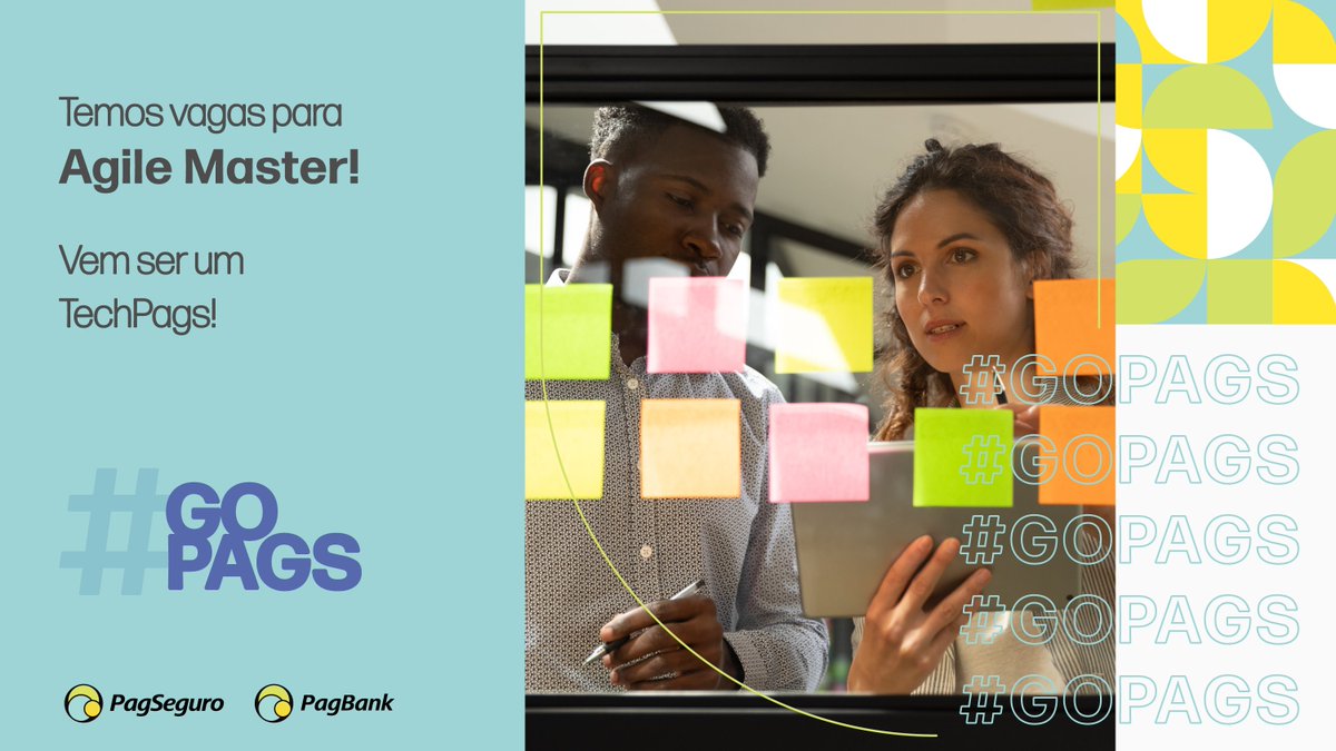 PagBank's tweet photo. Temos vagas para Agile Master!
Você possui conhecimento em métricas de eficiência e tem facilidade para compreender e disseminar metodologias ágeis? #vemproPags!
Acesse https://t.co/Zl1f3NyNju. Temos vagas abertas em todo Brasil no modelo home office e vem ser um #TechPags! https://t.co/UXp521TM6r