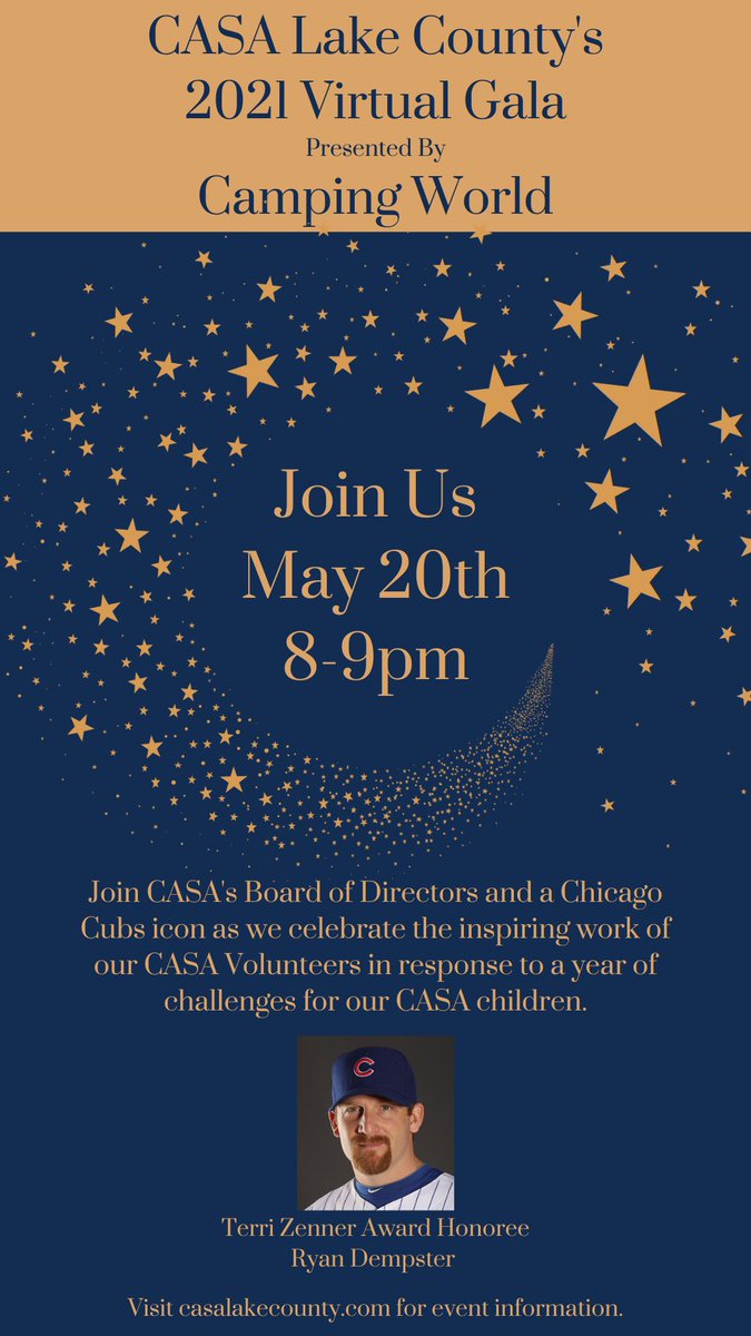 Packed with inspiration, hope, and right-handed pitching talent, CASA Lake County's Virtual Gala is the place to be on May 20th. Just ask Ryan Dempster! <a href="/Dempster46/">RyanDempster</a> 

For more info &amp; to register click here e.givesmart.com/events/jXR/