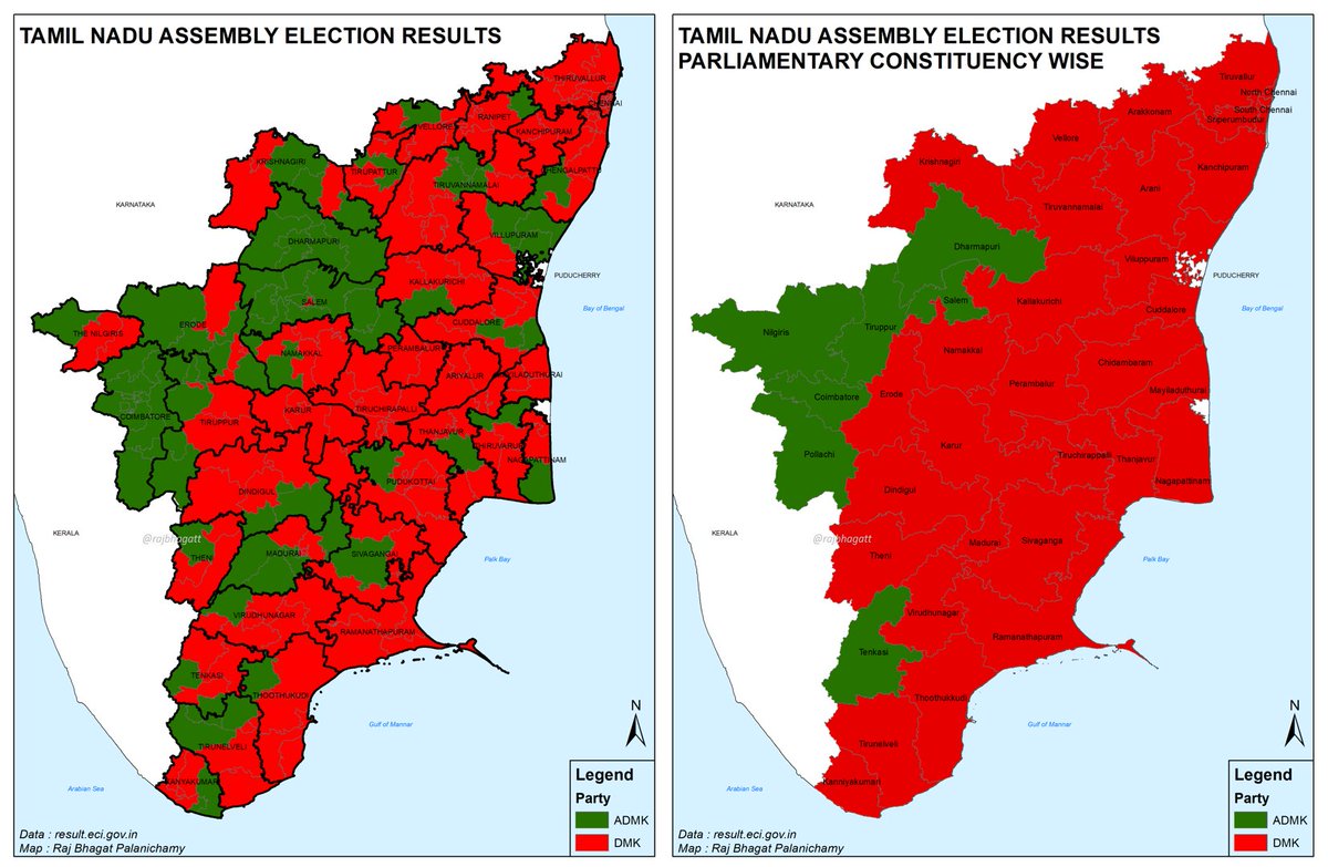 If the aggregation boundaries are changed, the result or share of the seats change significantlyWhen aggregated at an individual levelDMK:ADMK vote share is ~45 : 39At assembly constituency level it becomes 64:36At parliamentary const level it becomes 82:1829/n