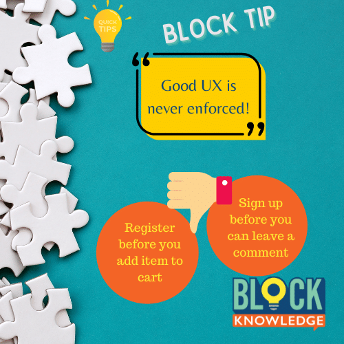 knowledge_block's tweet photo. This #UX mistake is commonly made by e-commerce and blogging sites.
Allow your site visitors to make a choice and make their experience as frictionless as possible.
#braintip #blocktip #uiux #userexperience #badux #ux #blockknowledge https://t.co/Qd1Z5jaMBh