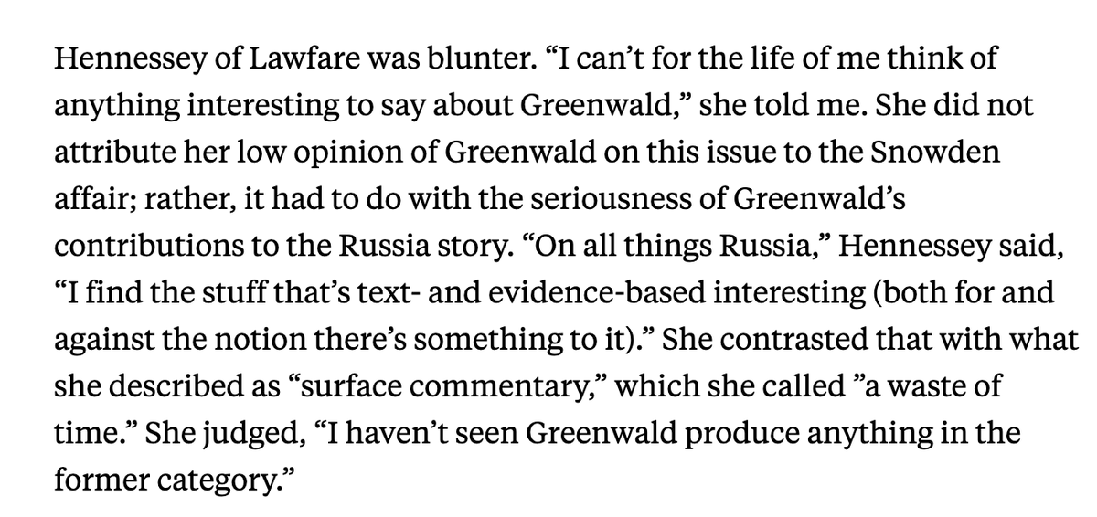 Here's what Hennessey said to me about how pointless Glenn's surface commentary on Russia was for a piece I wrote in 2018 on Glenn. https://newrepublic.com/article/146725/glenn-greenwalds-women