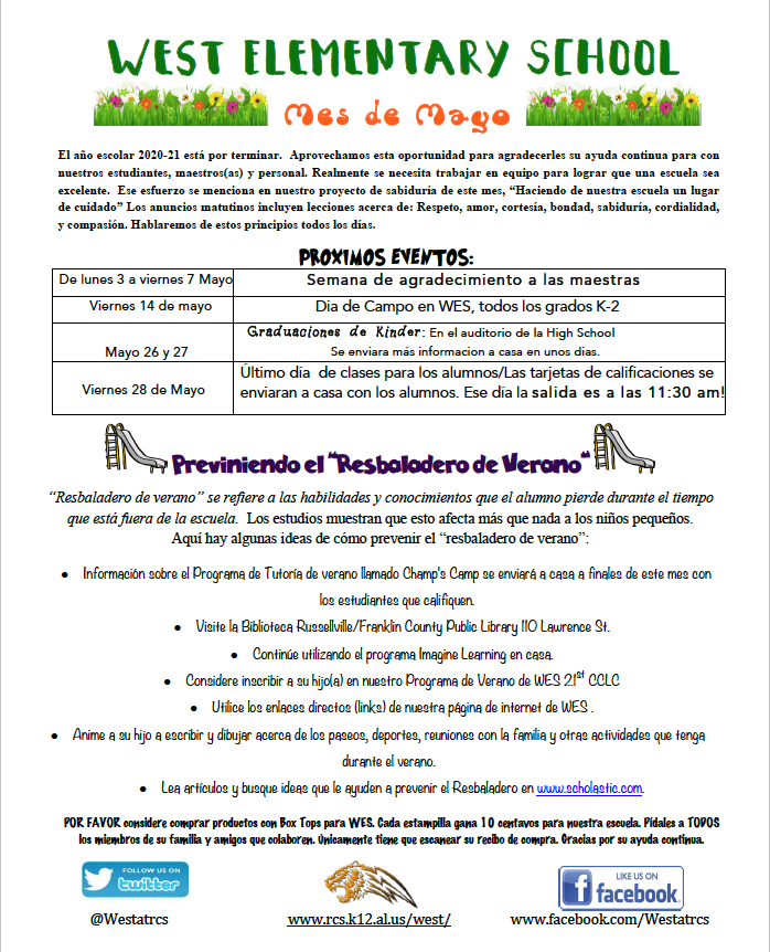 WES May Newsletters #TheTraditionBeginsHere