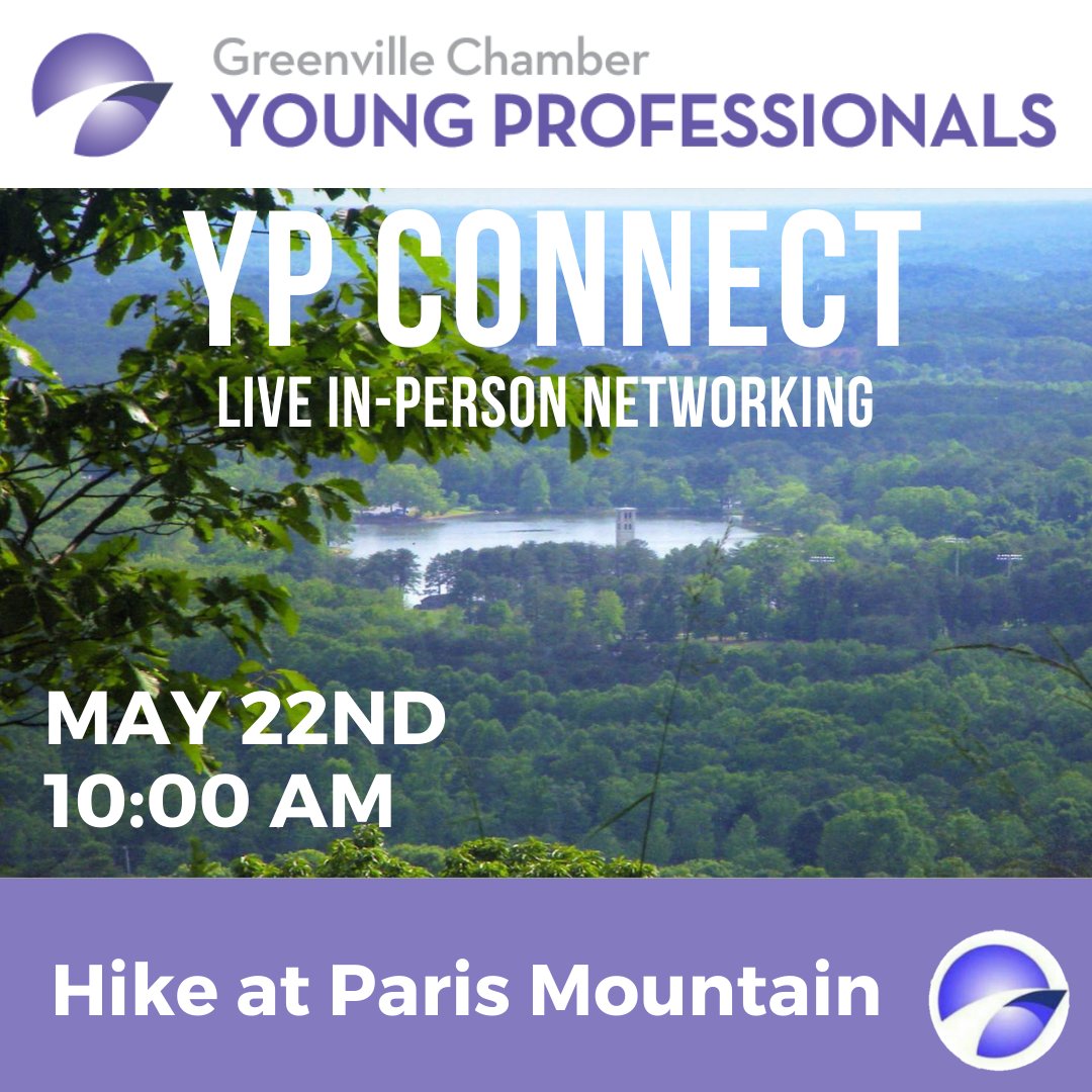 GvlChamberYP's tweet photo. Get your walking shoes out - this month, YP’s will have the opportunity to connect on a hike at Paris Mountain! We will explore some of the natural beauties of Greenville, all while making new friends and connections in the #GCYP community!
Sign up here: https://t.co/UqbdQqlNfP https://t.co/XqHVLW32AS