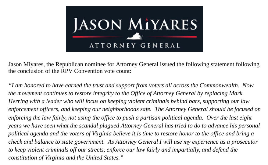 JasonMiyaresVA's tweet photo. My mission from Day One has been to make Virginia Safe and Secure. Onward to November! https://t.co/HedDjJx3V8