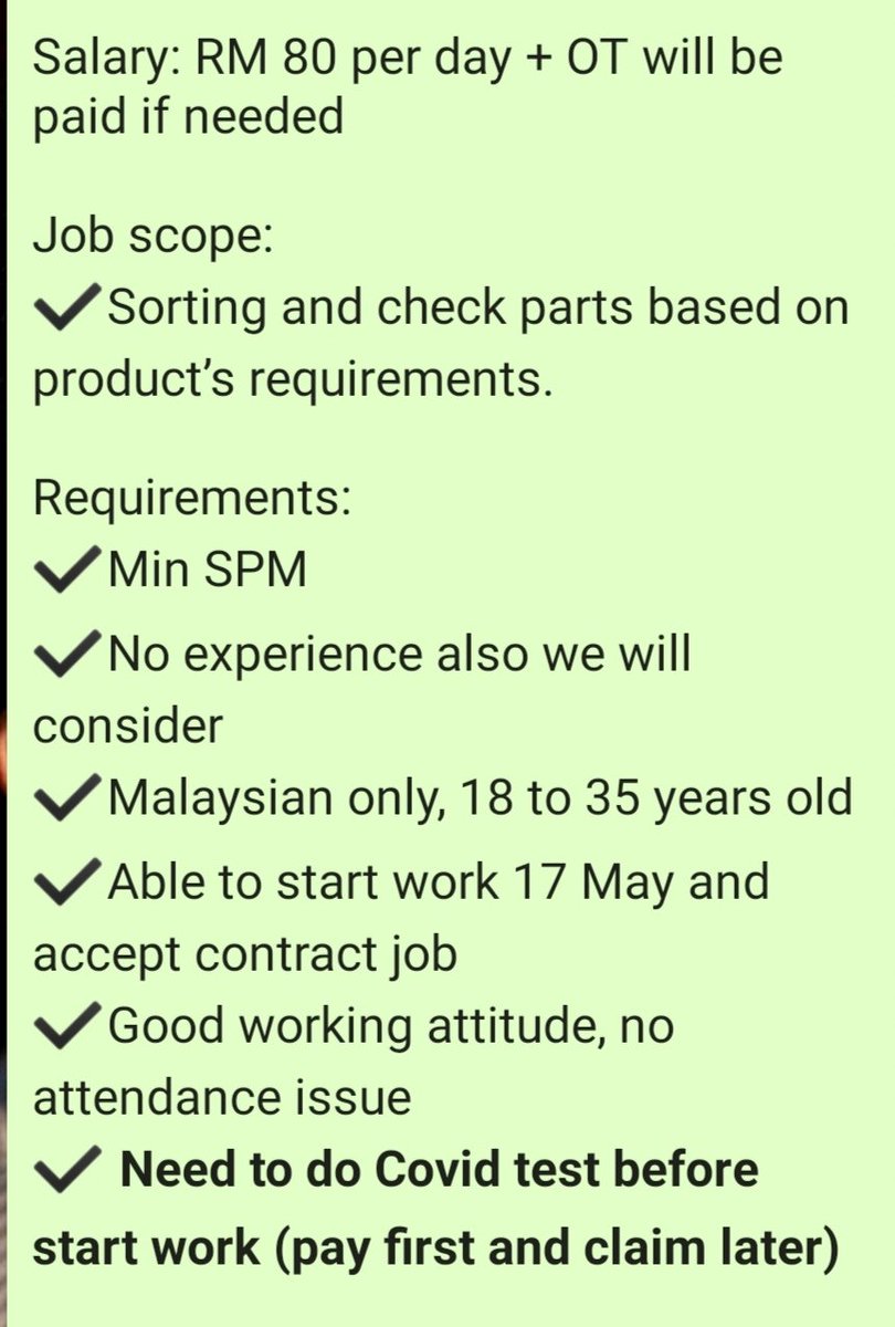 Production Operator Needed at #bangi
Please share &amp; RT. 
Kindly send me your resume at Tan_Sookping@persolkelly.com

<a href="/haikerja/">Jawatan Kosong</a> <a href="/indeed/">Indeed</a> <a href="/twt_kerja/">Twt_Kerja</a> <a href="/MauKerjaMY/">Maukerja</a> <a href="/jomkerjamy/">JomKerja.my</a> <a href="/Twt_IklanKerja/">Jawatan Kosong 2024</a> <a href="/twt_job/">KERJA KOSONG</a> @kerjakosongla @ZOHL_KERJAYA

#vacancy #job #kerjakilang