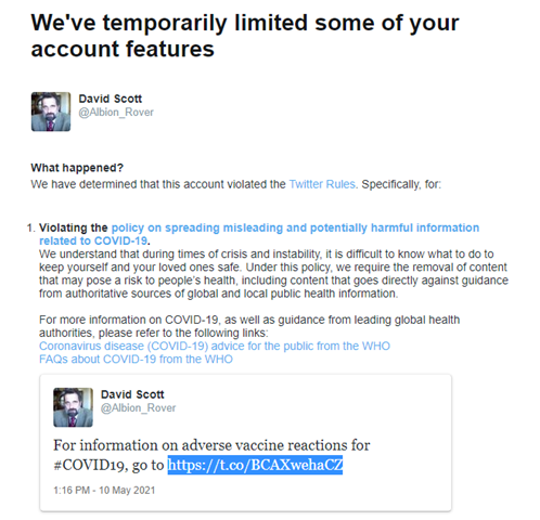 Why is @Twitter censoring <a href="/MHRAgovuk/">MHRAgovuk</a> yellow card adverse reaction data?