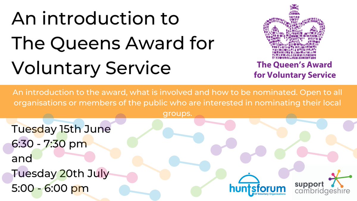 CambridgeCVS's tweet photo. @queensawardvs is a life long award for a group and is recognised by funders to show a genuinely volunteer-led initiative. Ask your beneficiaries to nominate your organisation.
@QueensAwardVS @Lord_Lt_Cambs 
#QAVSCambs #QAVSPeterbQ #CelebrateVCSE #CheersForTheVolunteers https://t.co/MCapRn7m9L