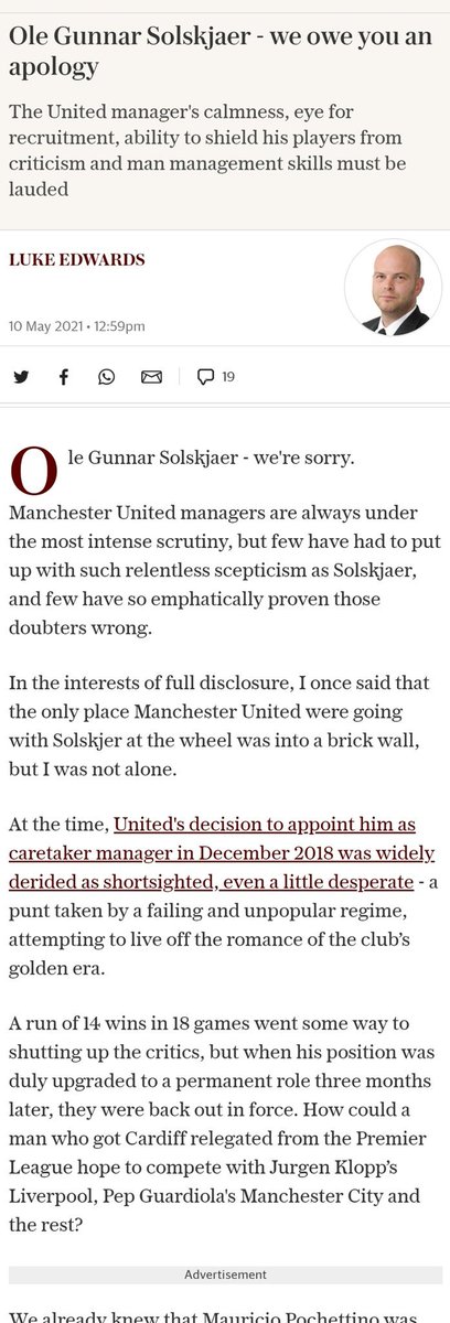 TheFergusonWay's tweet photo. Telegraph and @LukeEdwardsTele issue an open apology to Ole Gunnar Solskjaer for undermining his ability as a manager. https://t.co/8hfOOrUoF1
