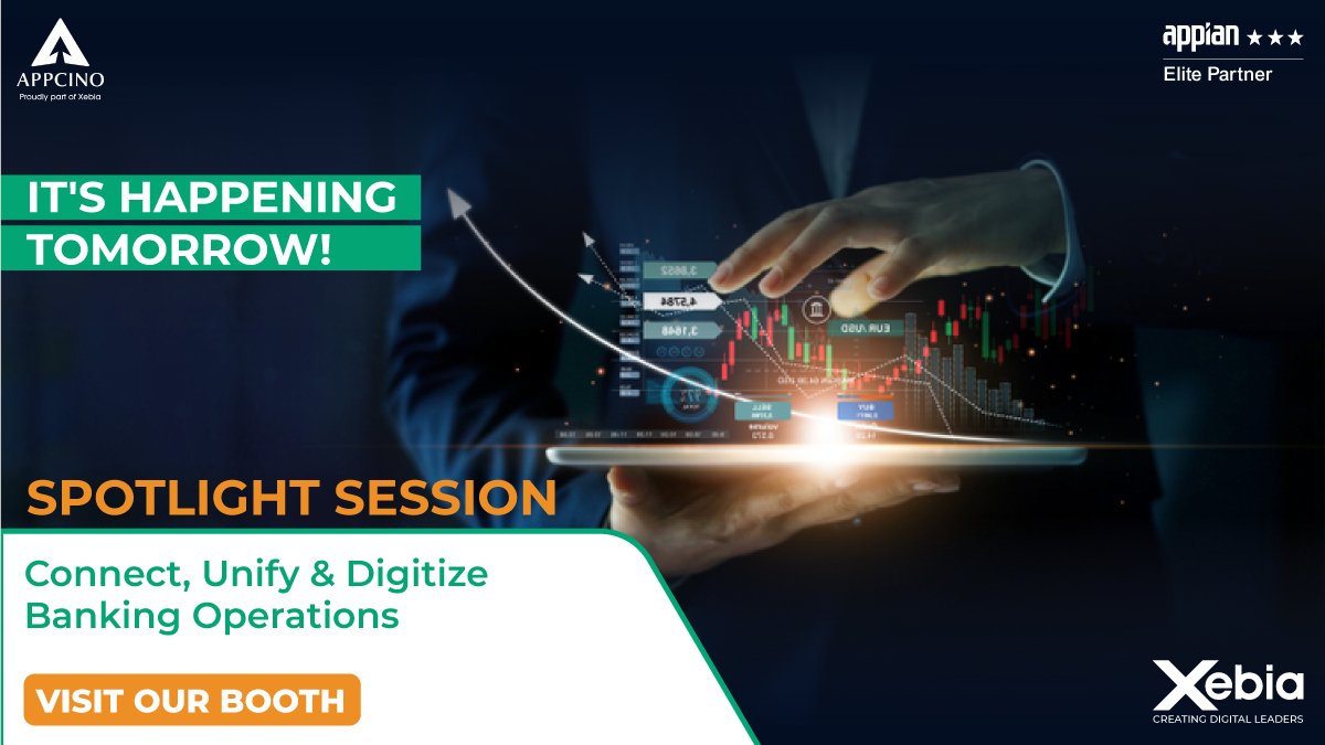 Appcino's tweet photo. We will be presenting tomorrow at the #AppianWorld: 'Connect, Unify &amp; Digitize Banking Operations'. Join us as we share our #DigitalTransformation experience for financial organizations. 
Let's explore connected possibilities together! 

Access Link: https://t.co/b3tJcMPjDG https://t.co/zKnwRhUsLA