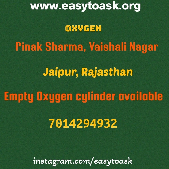 easy_to_ask's tweet photo. Oxygen available.... For more leads, follow us and visit our website. link in the bio...
.
.
#easytoask #verified #covid #covid_19 #covidindia #unite2fightcorona #indiafightscorona #jaipur #rajasthan #support #bedsavailable #indiawillwin #jaipurcovid #follow #fightagainstcorona https://t.co/cqxmoylpdY