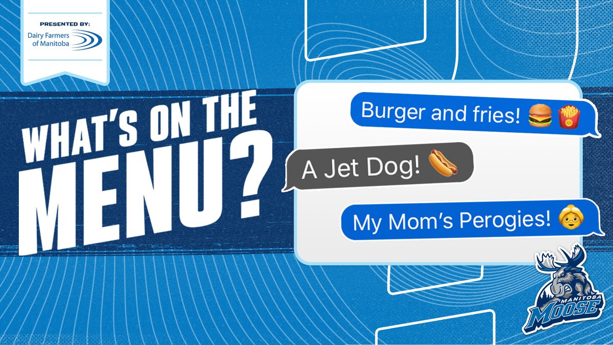 ManitobaMoose's tweet photo. It's time for the FINAL “What’s on the Menu?” Contest, presented by @manitobadairy!

Let us know what you think @NelsonNogier should add to his game day menu this week in the replies to be entered to win a $100 gift card to a participating local restaurant #LoveLocalEatLocal https://t.co/2rpZQUd7vv