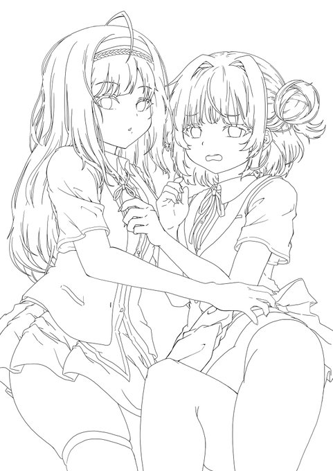 線画。スカートのシワの描き方が分からない。 