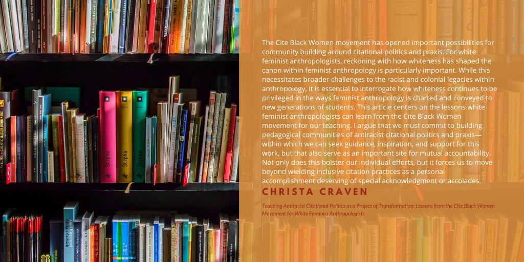 Check out @ChristaCraven's open article from our 2.1 Issue, "Teaching Anti-Racist Citational Politics and Praxis as a Project of Transformation"!

Read it here: bit.ly/3beTVLJ

#anthrotwitter #AcademicChatter <a href="/femanth/">Association for Feminist Anthropology</a> <a href="/AmericanAnthro/">American Anthropological Association</a>