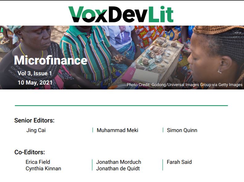 Our next @vox_dev #VoxDevLit is out!!!

What do we know about microfinance? What research is needed?

A huge thanks to the editors!
Senior editors #JingCai @MuhammadMeki @simonrquinn
Coeditors #EricaField @cynthia_kinnan @JMorduch @jondequidt @_farahsaid 

voxdev.org/voxdevlit/micr…