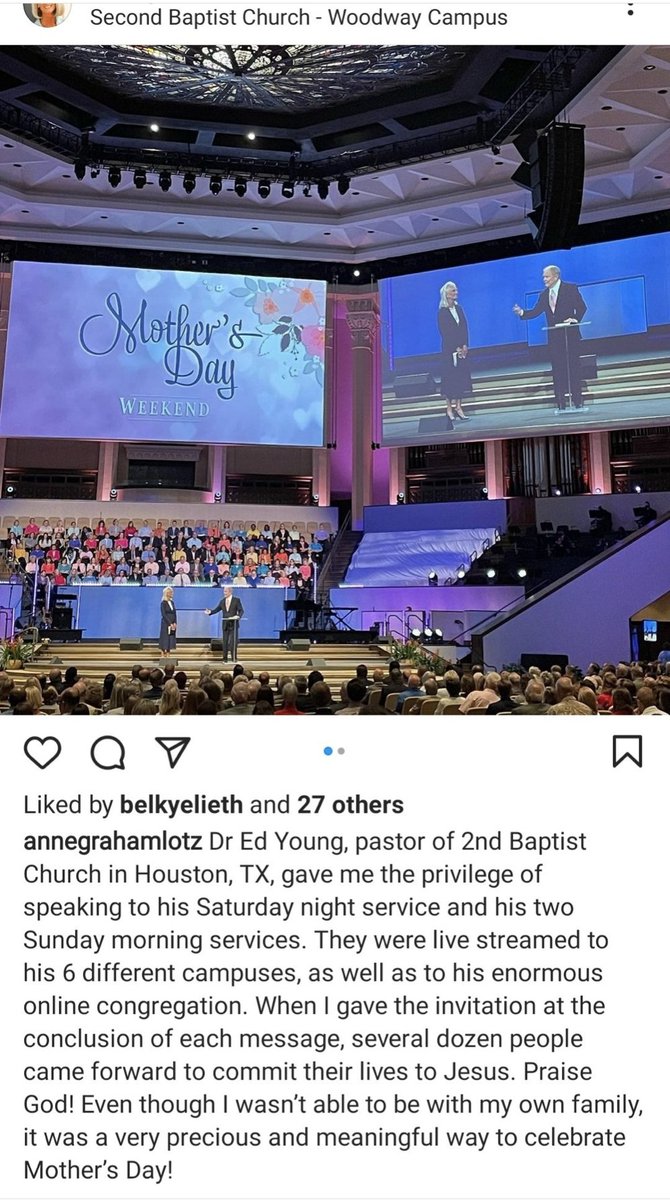 2nd Baptist Houston had Anne Graham Lotz preach.