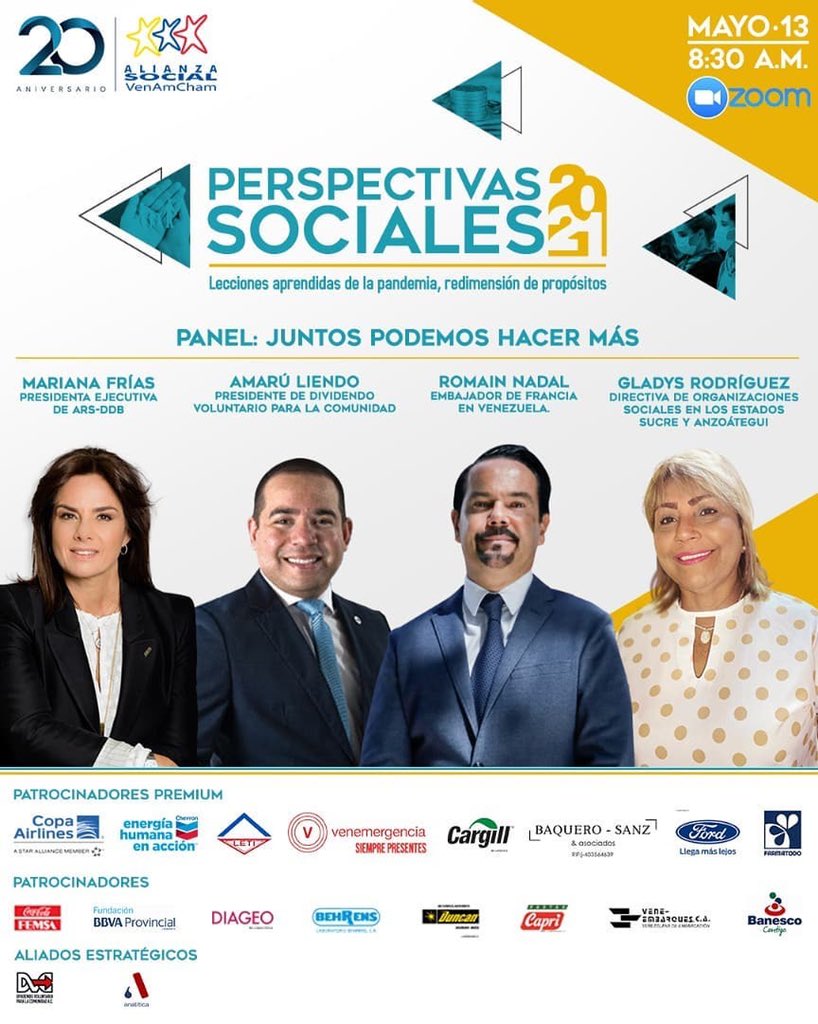 Este #13Mayo el Embajador <a href="/NadalDiplo/">Romain Nadal</a> junto a <a href="/AmaruLiendo/">Amaru Liendo</a> y Gladys Rodriguez participarán en el panel “Juntos podemos hacer más” moderado por Mariana Frías <a href="/marianafrias/">Mariana Frias</a> como parte de la agenda #PerspectivasSociales2021