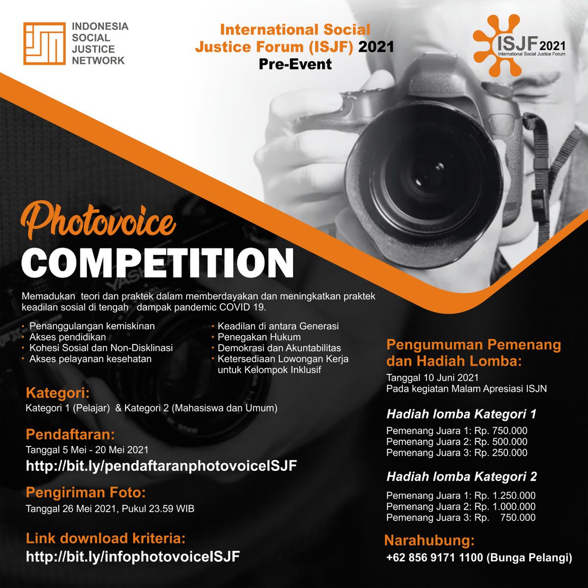 ISJNetwork's tweet photo. ISJF 2021 mengajak Anda ikut bersuara dengan karya melalui Photovoice dengan tema utama "Memadukan Teori dan Praktik dalam Memberdayakan dan Meningkatkan Praktik Keadilan Sosial akibat Dampak Pandemik COVID-19". https://t.co/37zWPwMoi3