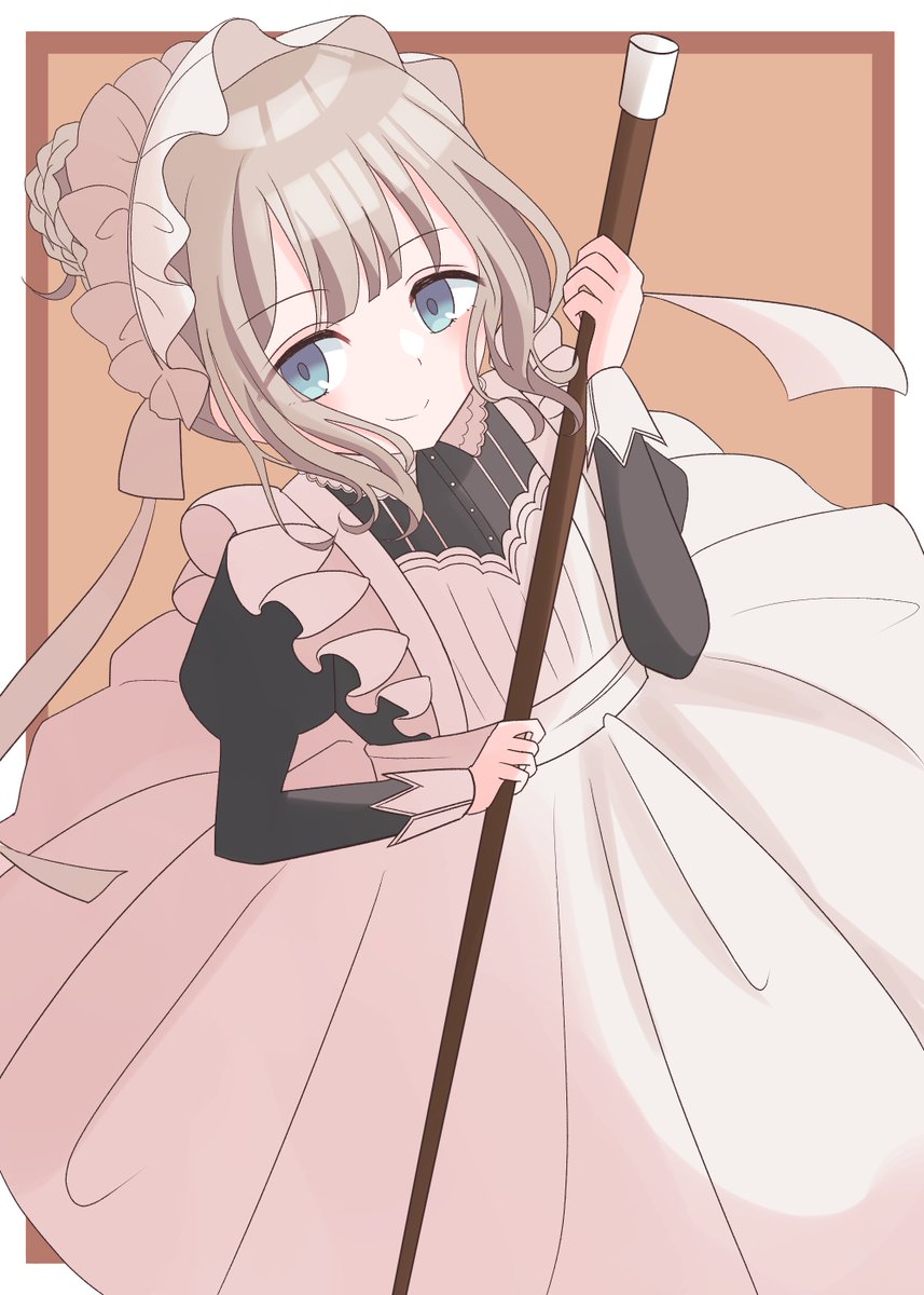 serizawa asahi 1girl solo maid apron smile blue eyes holding  illustration images