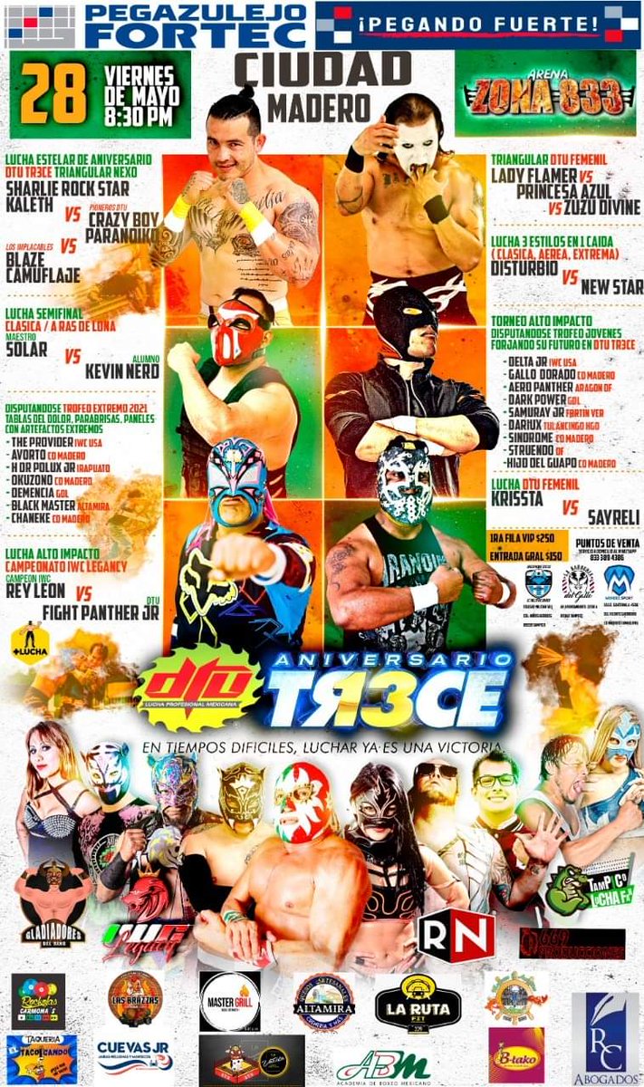 mas_lucha's tweet photo. 🔥𝗖𝗔𝗥𝗧𝗘𝗟 𝗢𝗙𝗜𝗖𝗜𝗔𝗟 𝗗𝗧𝗨 𝗧𝗥𝟯𝗖𝗘 𝗔𝗡𝗜𝗩𝗘𝗥𝗦𝗔𝗥𝗜𝗢 ⚜️ 🔥   

⭐Lucha Estelar de Aniversario 
🟢Lucha Clásica / A ras de lona 
📌Lucha por el Trofeo Extremo 2021
🇺🇸Lucha Campeonato IWC Legacy
💋Triangular DTU Femenil 

🗓️ 28 de mayo | 📍Cd Madero, Tamaulipas https://t.co/vamOiWAWLV