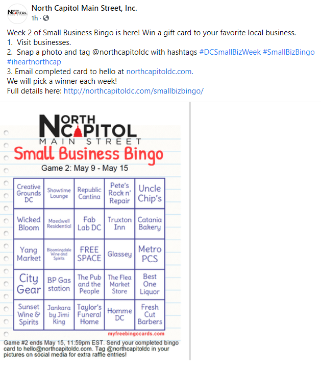 ScottRobertsDC's tweet image. are you playing @NorthCapitolDC Main Street&apos;s Small Business Bingo?

full details: northcapitoldc.com/smallbizbingo/

facebook.com/NorthCapitolDC 

#DCSmallBizWeek #SmallBizBingo #iheartnorthcap @SmallBizDC  

#EckingtonDC @TruxtonCircle #BloomingdaleDC