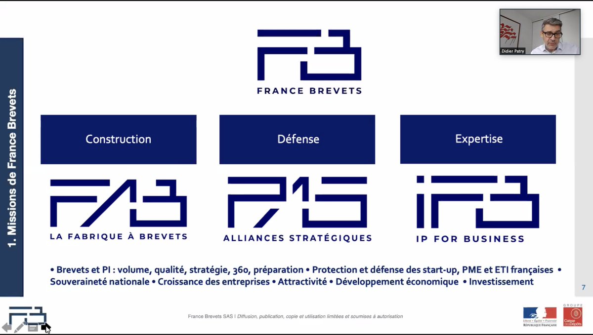 Début du webinaire « Les stratégies de #propriétéintellectuelle des entreprises » avec @FranceBrevets: Didier Patry, Guillaume Ménage, Charles Roger & Yves-Marie Hervault. Animé par @yannbasire Vous pouvez toujours nous rejoindre en cliquant sur ce lien : us02web.zoom.us/webinar/regist…