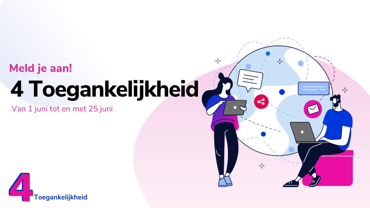 Save the date!📆 In juni vieren wij digitale toegankelijkheid! Een maand vol interessante live events, kennis en hulp bij het toegankelijk maken van jouw organisatie. Meld je snel aan en blijf op de hoogte van alle updates!
hubs.li/H0M-1r60

#4toegankelijkheid