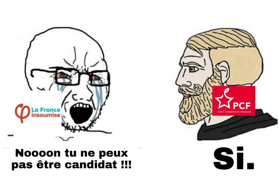 gameofmetropole's tweet photo. Woke LFI vs Chad PCF https://t.co/rPBp8m99NE