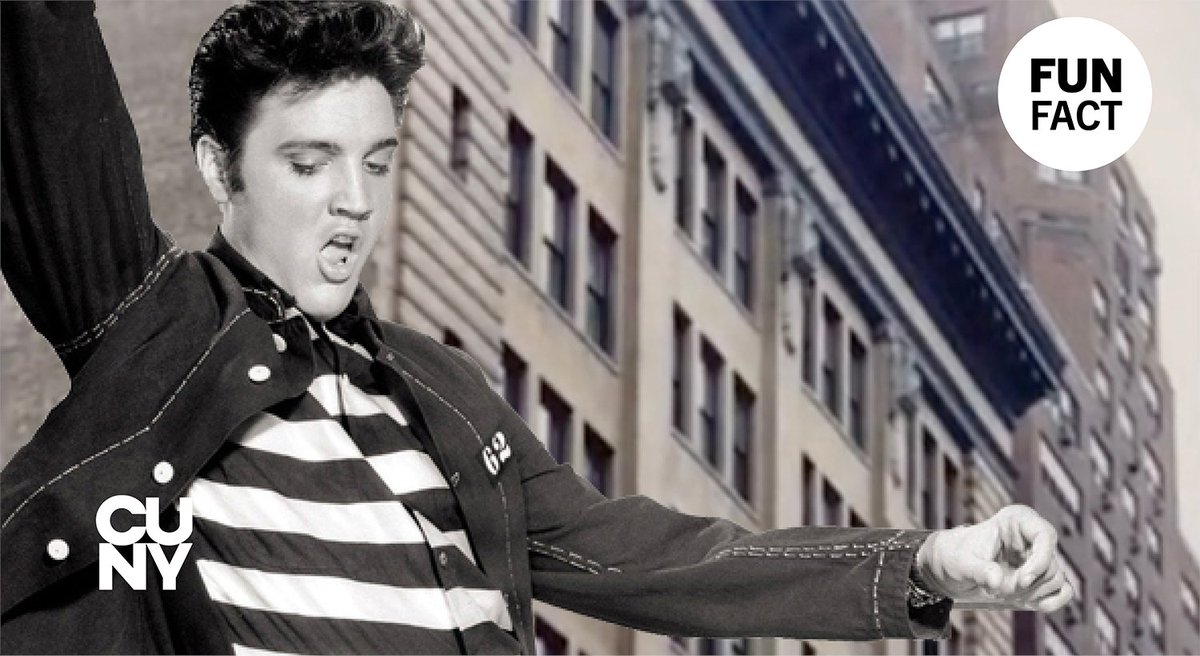 CUNY's tweet photo. #FunFact: @ElvisPresley recorded his classics "Blue Suede Shoes" and "Hound Dog" at @BaruchCollege. Learn more about CUNY's role in pop culture history from alum @HereInNYC: https://t.co/sU7sIxP5NV. https://t.co/BFGJ37SyTd