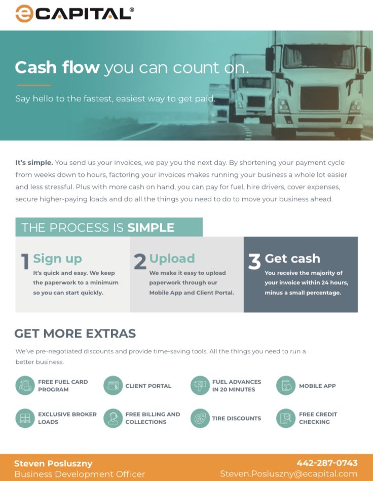 iFactorFreight's tweet photo. It’s simple. You send us your invoices, we pay you the next day. By shortening your payment cycle makes running your business a whole lot easier and less stressful.

#Contact me today so I can get you #Paid...

#SameDayFunding #FactoringMadeSimple #FreightBills #FreightFactoring https://t.co/uTpFGlEvzb