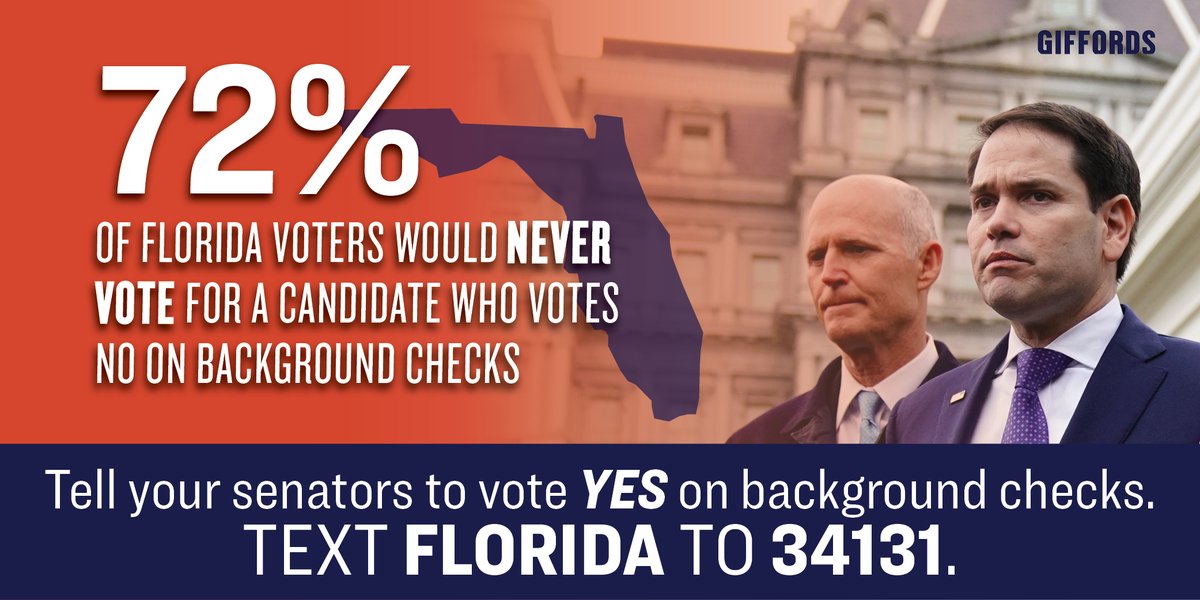 After tragic shootings in Parkland and at Pulse nightclub, Floridians want change.

Our new polling shows the majority of Florida voters want universal background checks — and they won’t vote for senators who oppose this lifesaving legislation. #flpol giffords.org/press-release/…