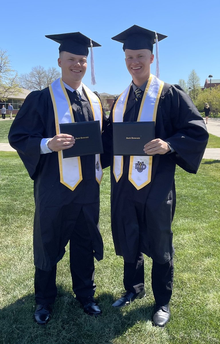 RandyPullar's tweet photo. No longer candidates for graduation, @austin_pullar23 and @ajflash21 are now both BS  in Computer Science graduates of @dordtuniversity! Congratulations on representing our family so well - while modeling The Defender Way as student-athletes. https://t.co/UMFP0SFT0i