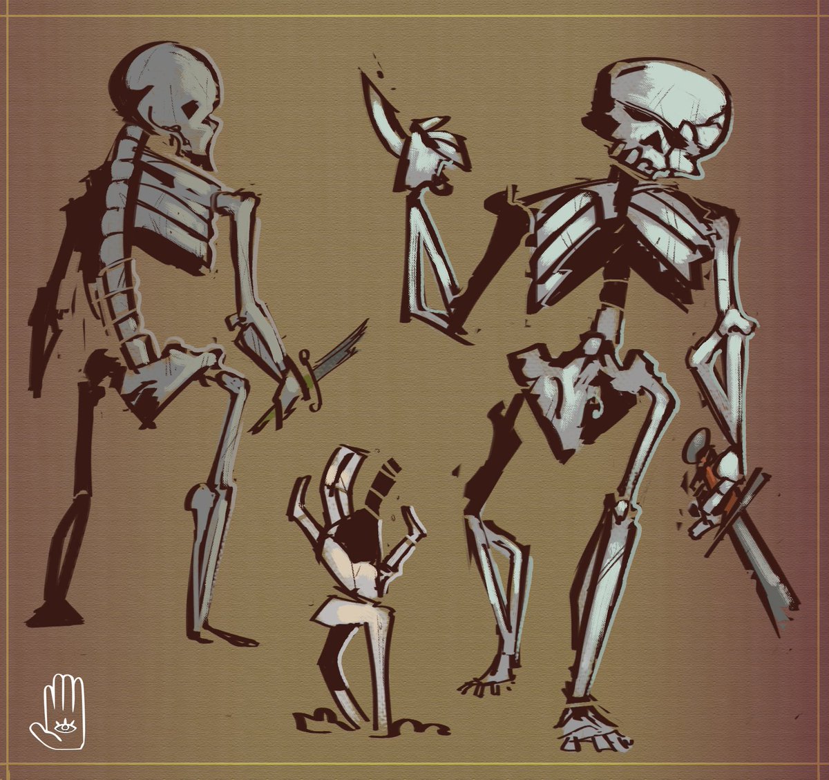 NotteStudio's tweet image. How about some concept art from our game? Let us start simple with Mr Bones, your average undead skeleton 💀 they slap you with rusty swords or chuck their ribs with bonerrific precision

#indiedev #indiegame #IndieGameDev #conceptart #skeleton #undead #fantasyart #2d #digitalart