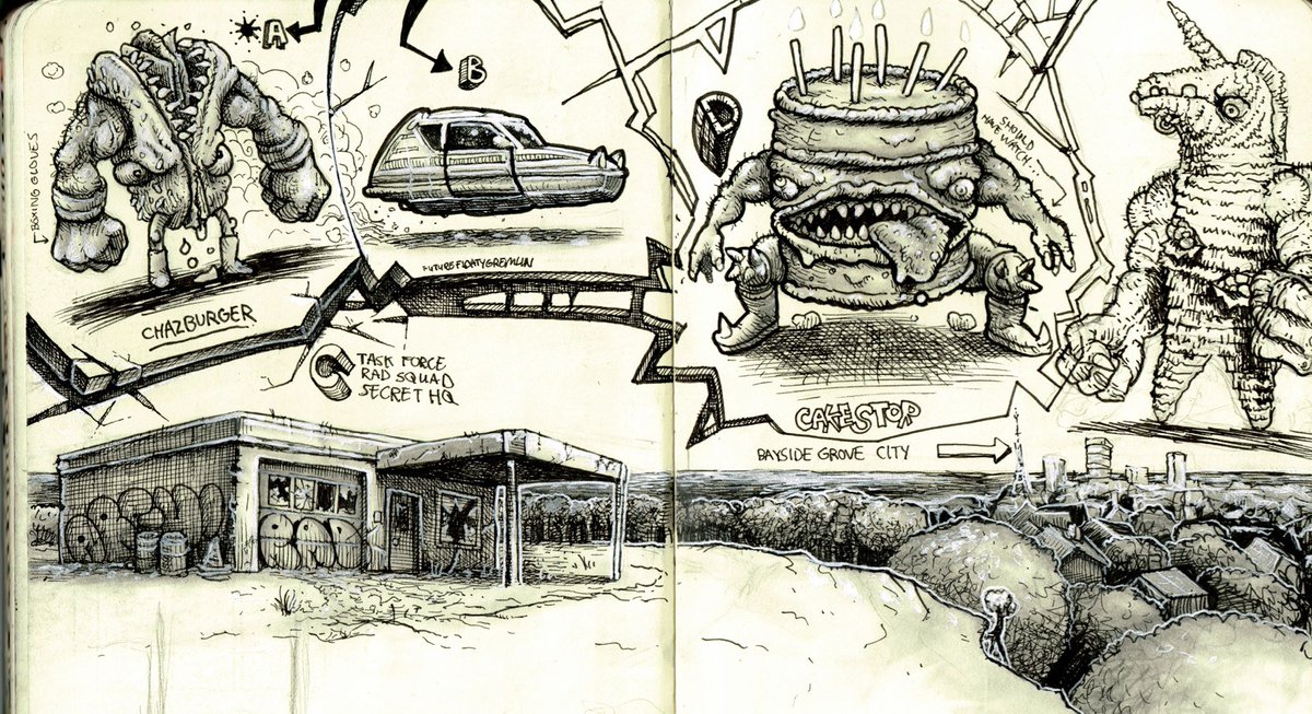 bustermoody's tweet photo. Some of the preliminary sketches and thumbnails for issue 1 of TASK FORCE RAD SQUAD w @calebgoellner. Suckas still sleep on this book. #taskforceradsquad #tfrs https://t.co/T0mGzziaYw
