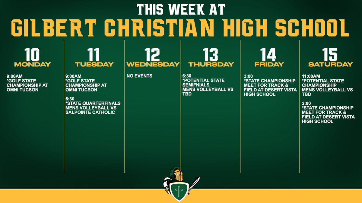 This week's state events for @GCHS_AthDept. Go Knights! #ArmorUp