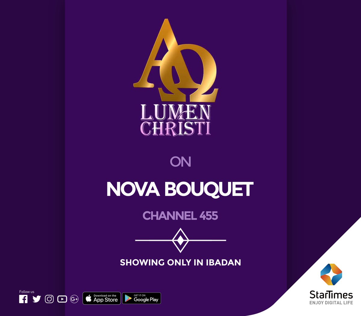 StarTimes_Ng's tweet photo. #NewChannelAlert!
Hey Stars,
Are you based in Ibadan?
Good news! Sebioba Royal TV and Lumen Christi are now available in Ibadan on Nova Bouquet.
Lumen Christi Catholic TV (CH. 455 DTTοΌ
Sebioba Royal TV οΌCH. 192 DTT)
Enjoy! https://t.co/Tc9xsQPJuS