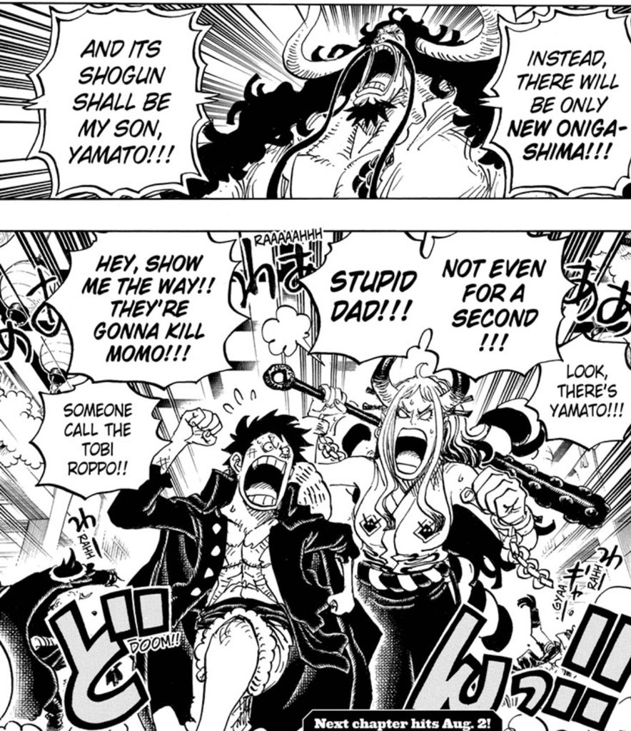 And we also know that Kaido is the type of father who plans out his child’s future with little regard to what the child may actually want. Kaido’s a demanding, “might equals right” type of individual. So I think know what Yamato flashback may entail.