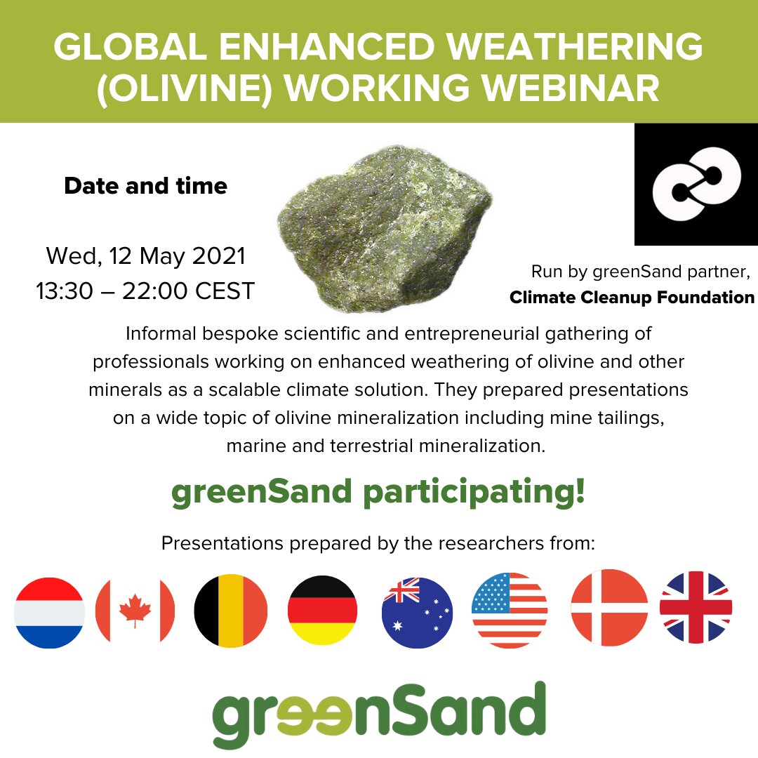 Hi all, this Wednesday May 12: 13.30 - 22.00 pm CEST: second online global conference on olivine 🌍. Invite your friends & join here for free: zcu.io/Q5aI 
#olivine #enhancedweathering #webinar #online #climate