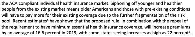 For example, AARP, who has opposed these bills in Texas, previously expressed the same "cherry-picking" concern about STLD plans. Specifically, they predicted increases in premiums of 16.6%. The evidence shows this didn't come close to happening in Texas.  https://www.aarp.org/content/dam/aarp/politics/advocacy/2018/04/aarp-comment-short-term-health-plans-042318.pdf
