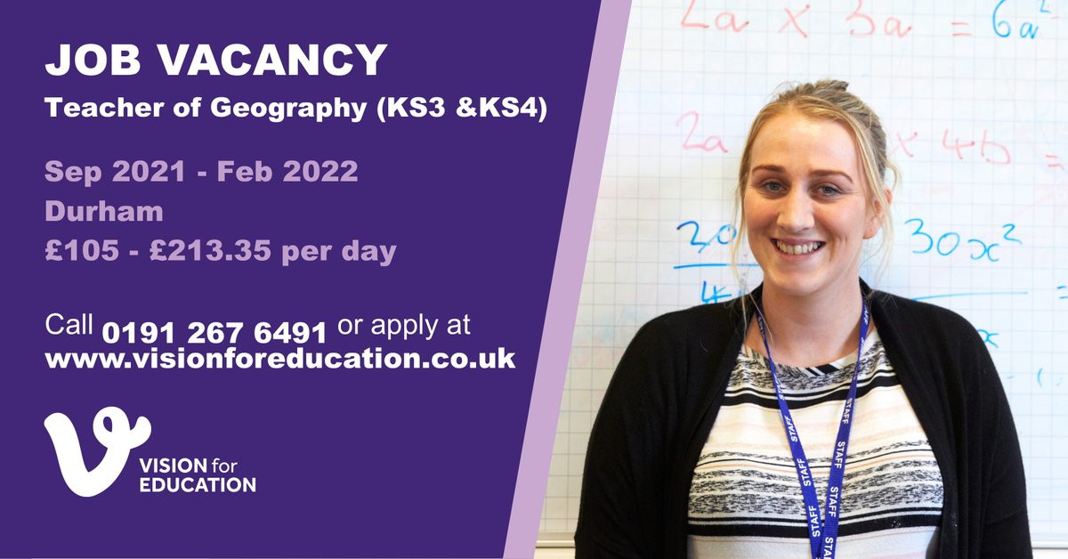 Vision for Education SEPTEMBER VACANCY !

Vision for Education are looking for a Teacher of Geography for a long term position in Durham to start in September. Call us today on 0191 267 6491 to register your interest in the post and to find out more.

#vacancy #teaching