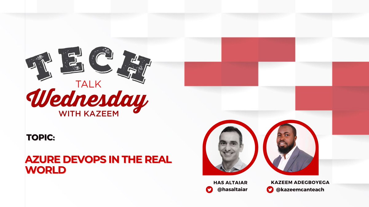 KazeemCanTeach's tweet photo. Join me and @hasaltaiar on the #TechTalkWednesday show this coming Wednesday.
Time: 1:30 - 2:00pm (WAT)
Topic: Azure DevOps in the Real World
join us on teams here: https://t.co/vdhYSIg5LD
#TechTalkWednesday #TechTalkWednesdayWithKazeem #DevOpsintheRealWorld #azureDevOps https://t.co/BZHt92FcvV
