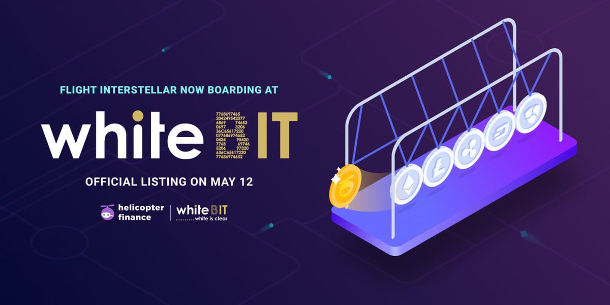With a 24H Trading volume of ~1.4 BILLION $ - you best believe $COPTER is going to get some amazing exposure to new communities with our friends at whiteBIT. Register now to prepare for the official $Copter x WhiteBIT listing!
Listing - May 13