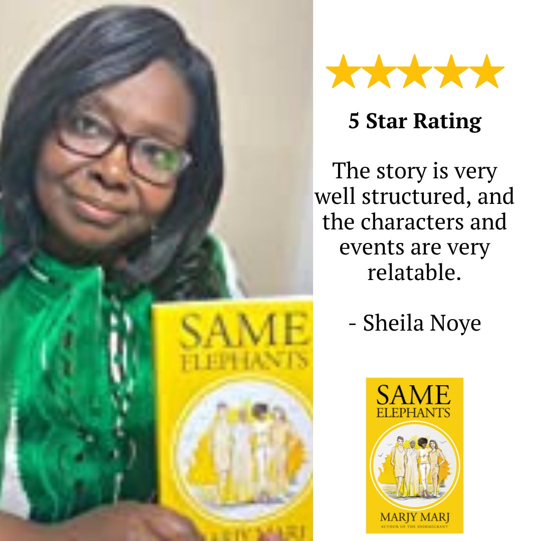 ThisMarjyMarj's tweet photo. A 5 star rating from Sheila Noye!!! Thank you!
#SameElephants #BookBoost #books #ThankYou #RepresentationMatters #Diversity #community #together #relatable #ThrowbackThursday https://t.co/OLeZ3VsRwB