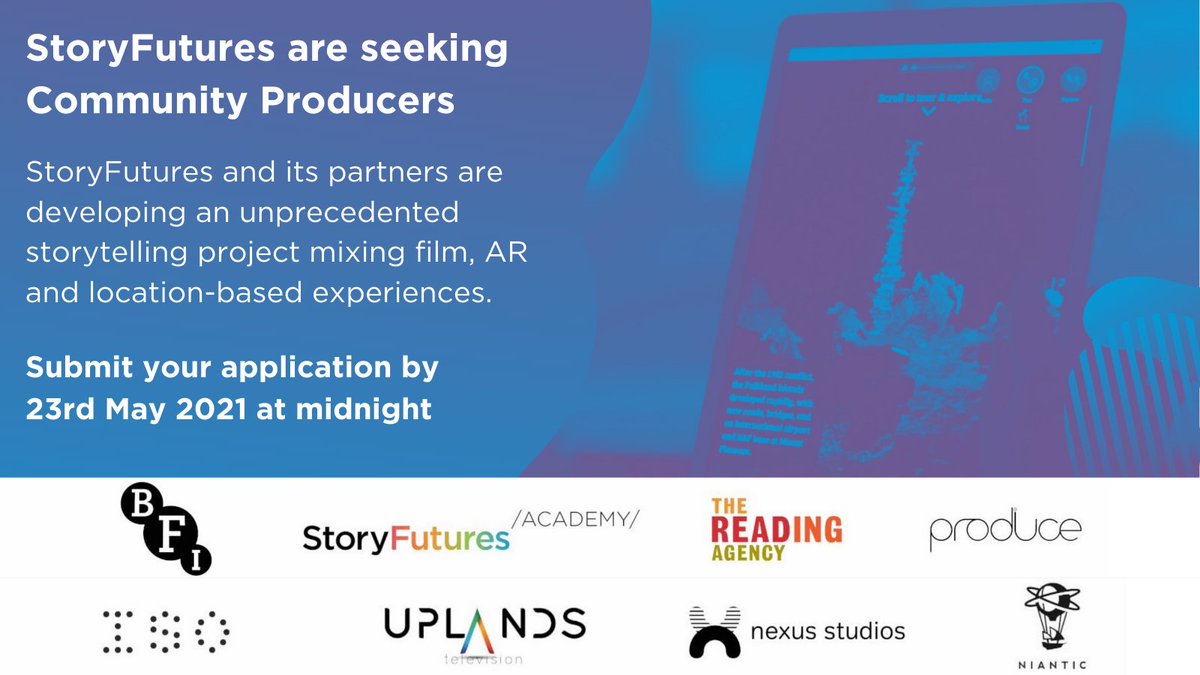🚨JOB ALERT🚨

We are looking for Community #Producers to help shape our approach to community storytelling in immersive and engage with the research and challenges ahead of the main <a href="/FestivalUK2022/">Festival of UK in Europe 2022</a> project🤩

Apply Now: bit.ly/3eoKbAq

#Hiring #AR #jobsearch
