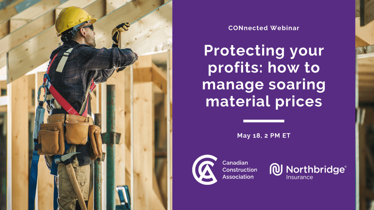 ConstructionCAN's tweet photo. How can you manage increasing material costs on current projects?

Register for our May 18 webinar with @northbridgeins to find out: https://t.co/YdSRFfpZsq https://t.co/AktHMOyWXO