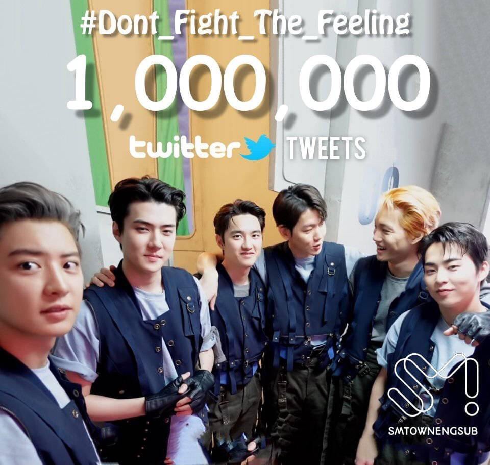 yannana00's tweet photo. #DONT_FIGHT_THE_FEELING hits 1,000,000 tweets in less than 1 hour 🥳 THE POWER OF EXO 👏 https://t.co/DBxPaPZJht