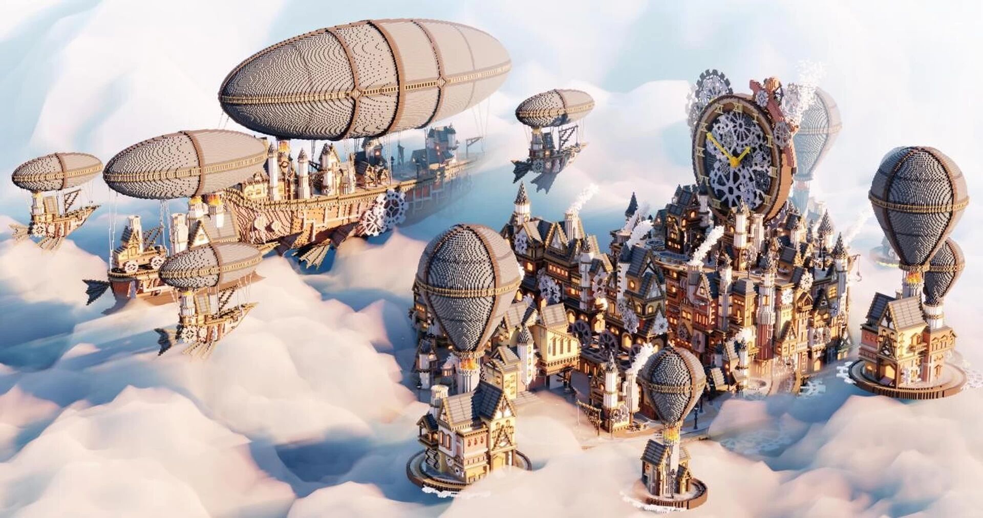 Klap parallel Vrouw PlanetMinecraft on Twitter: "One of the top submissions from this weekend  is this Steampunk City by @aderlyon build team! Download and explore the  city, its many airships and hot air balloons! #Minecraft